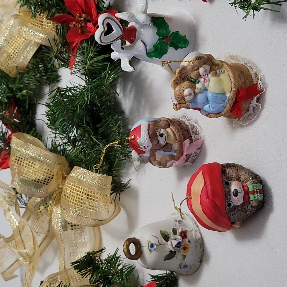 5 Christmas Bells Ornament Bundle Jasco Little Chimer Bassinet Doves Roses Holly